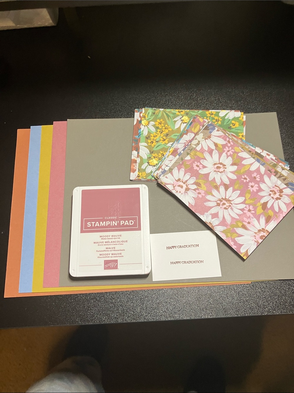 Stampin up cardstock, DSP and an ink pad.